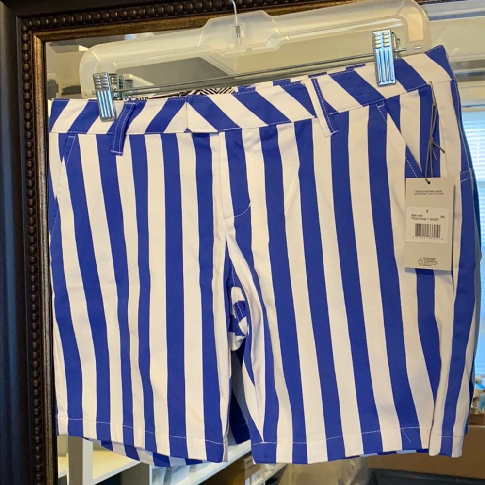 Volcom blue/white striped shorts.  Size 5. NWT
